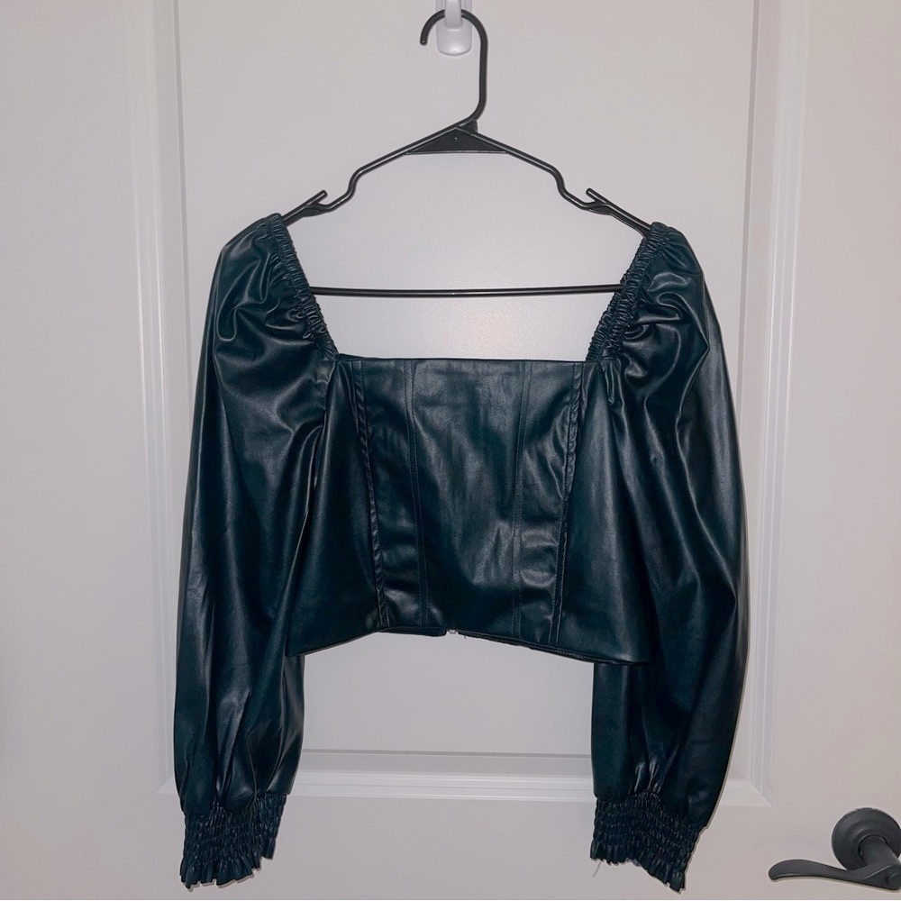 NWT 7 FOR ALL MANKIND Leather Long Sleeve Top